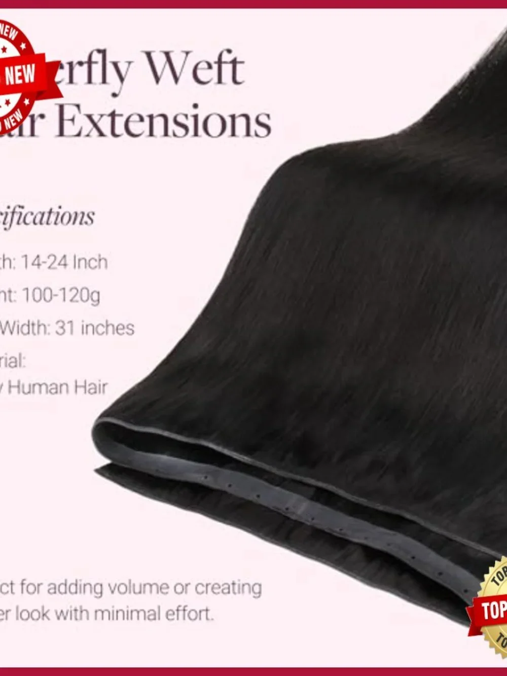 18 Inch Human Hair Extensions, Invisible Weft, Hand-Tied Look, 100g